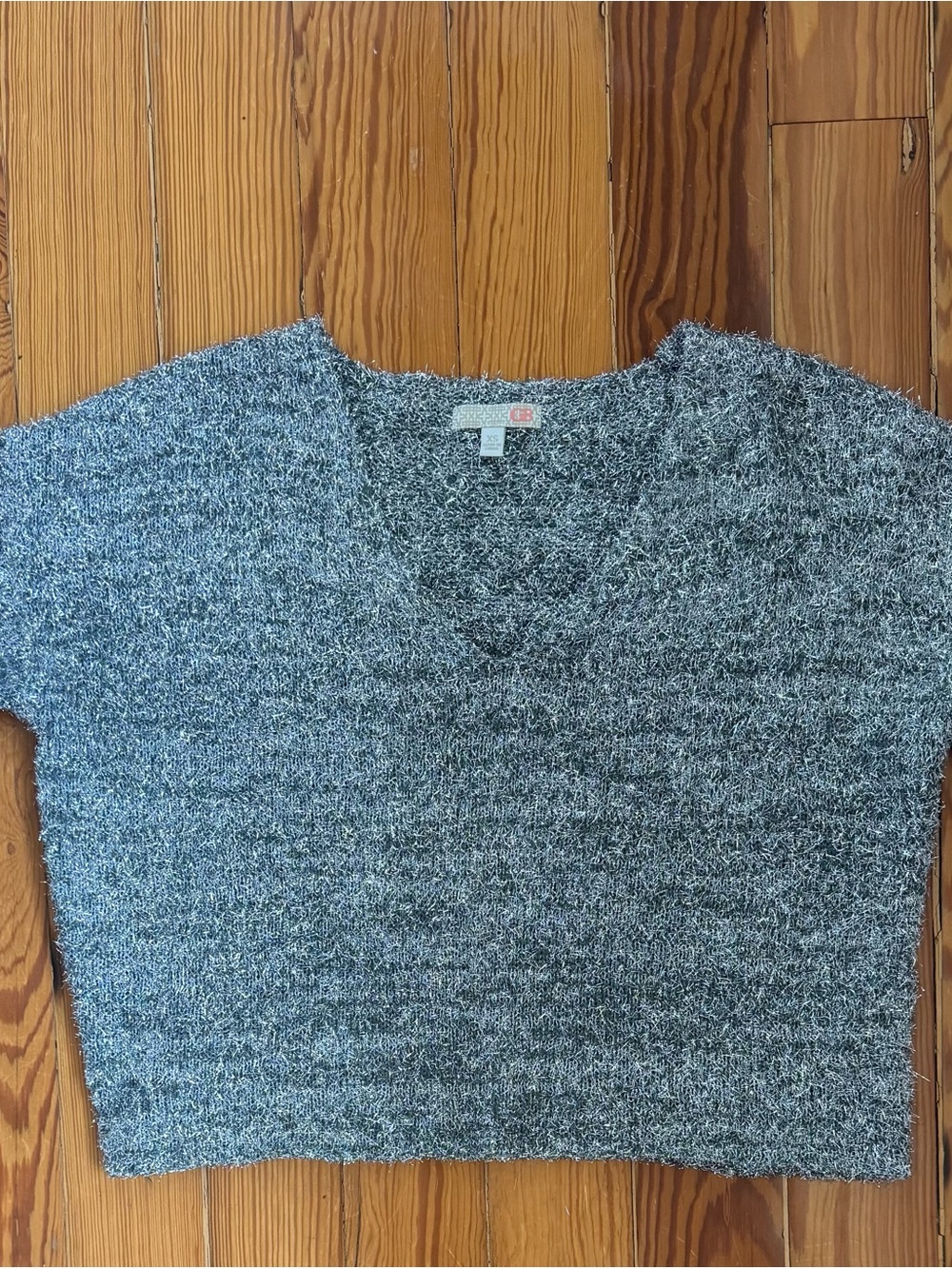 GB Girls Silver Fuzzy V-Neck Sweater Top